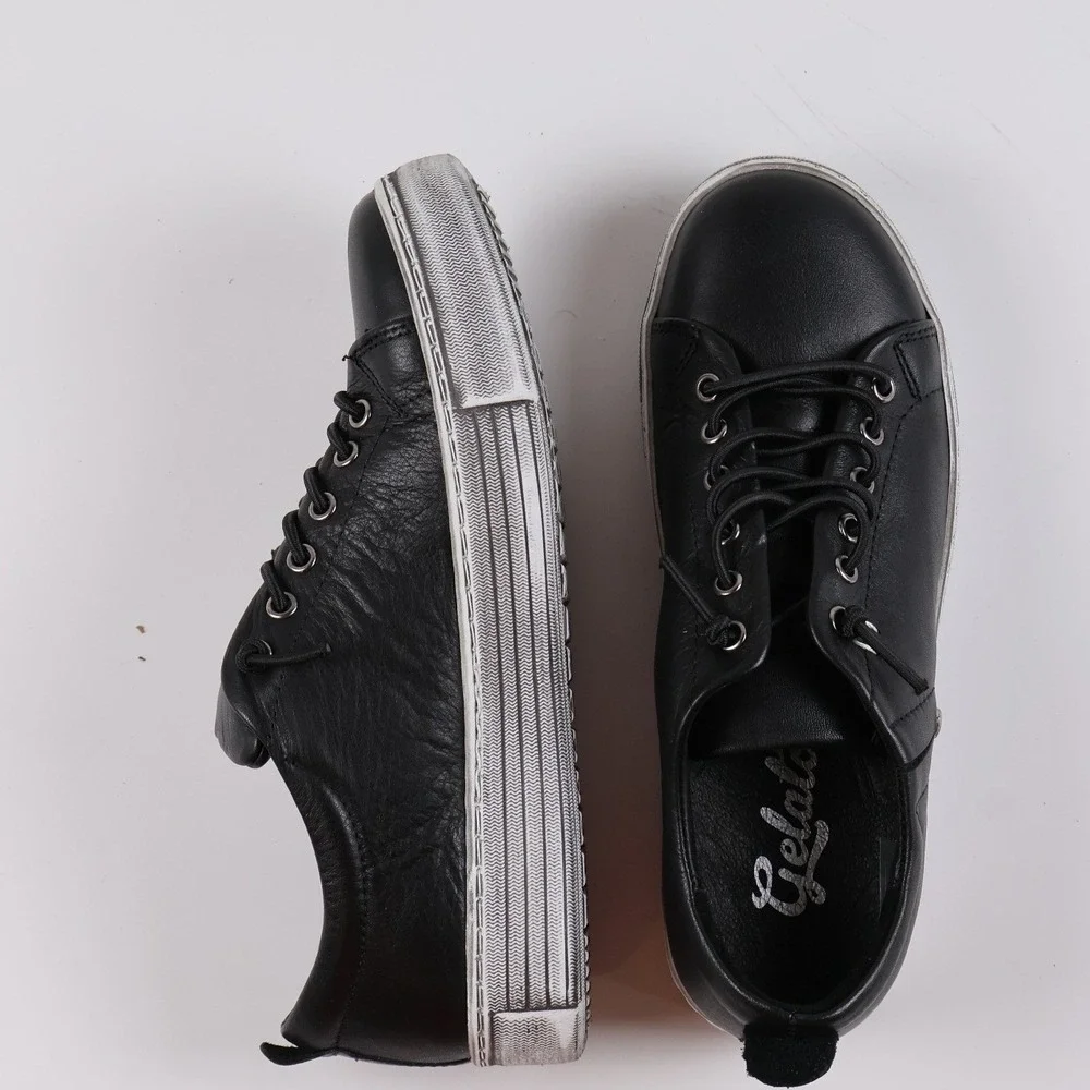 Gelato Tampa Sneakers Black Leather Platform Low Top 36 NEW